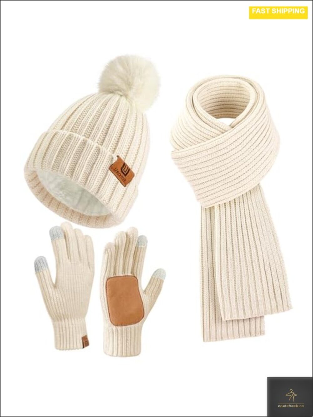 Women's Winter Knit Beanie Hat Scarf Gloves Set, Fleece Lined, Touchscreen, 3